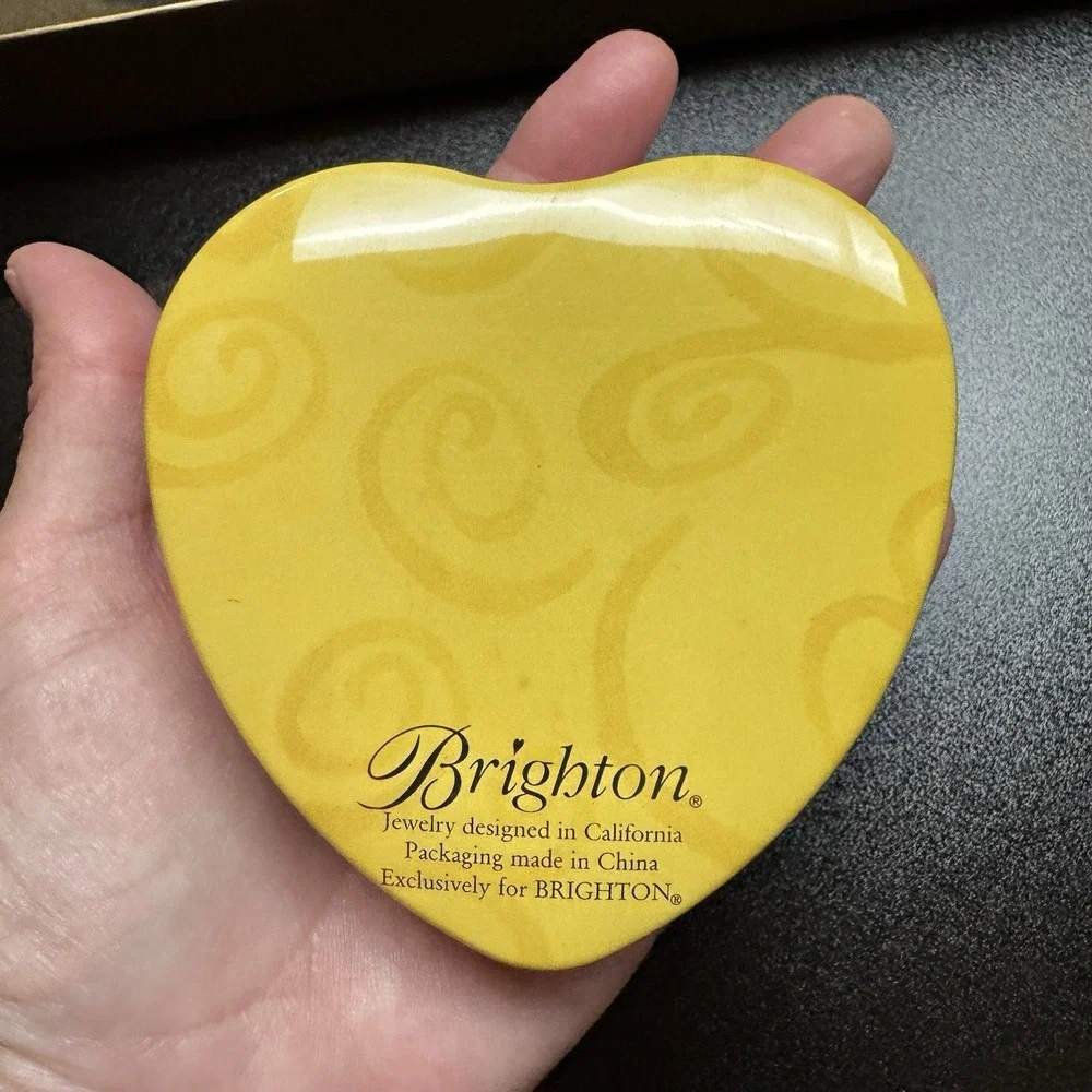 Brighton Heart Shaped Collectible Tin Box‎ Pink & Yellow Jewelry Gift